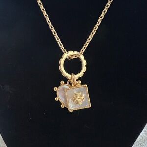 Tory Burch in Antique Gold And White Heart and Square Necklace